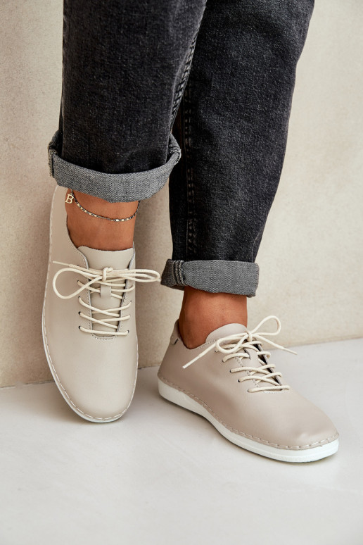 Amarrar os sapatos Z Habilitadoturalnej Skóry D&A LR51-645 bege