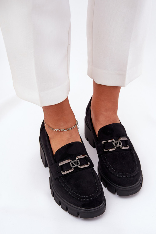 de camurça ecológicaoParae sapato Feminino com enfeites Vinceza 39921 cor preta