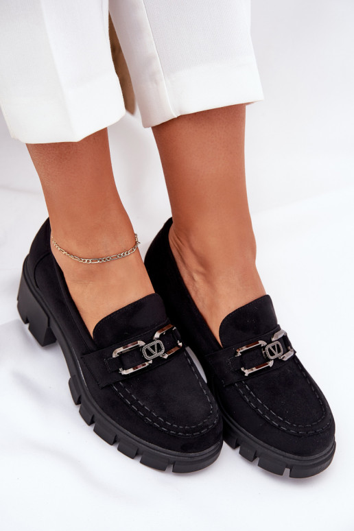 de camurça ecológicaoParae sapato Feminino com enfeites Vinceza 39921 cor preta