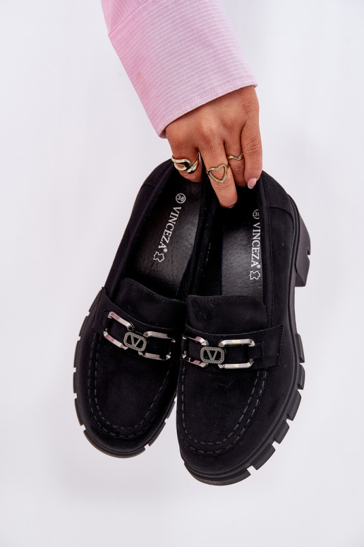 de camurça ecológicaoParae sapato Feminino com enfeites Vinceza 39921 cor preta