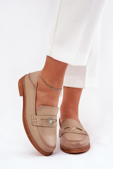 Estilo elegante mocassins femininos Z Habilitadoturalnej Skóry Vinceza 18100 bege