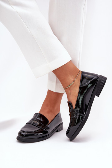 Estilo elegante Mocassins lacados Feminino Z Habilitadoturalnej Skóry Vinceza 18100 cor preta