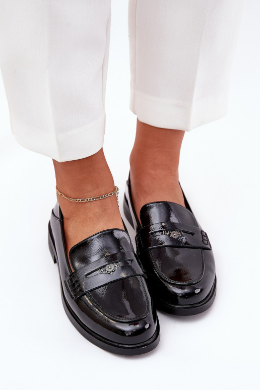 Estilo elegante Mocassins lacados Feminino Z Habilitadoturalnej Skóry Vinceza 18100 cor preta