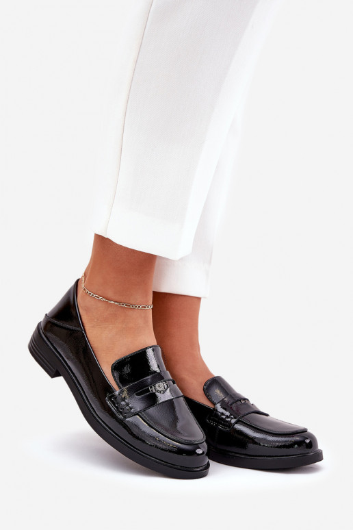 Estilo elegante Mocassins lacados Feminino Z Habilitadoturalnej Skóry Vinceza 18100 cor preta