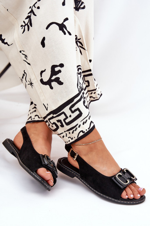 Sandálias rasteiras com enfeites de camurça ecológicaoParae cor preta Lilria Sandálias rasteiras com enfeites de camurça ecológicaoParae cor preta Lilria