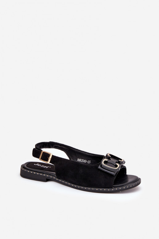 Sandálias rasteiras com enfeites de camurça ecológicaoParae cor preta Lilria Sandálias rasteiras com enfeites de camurça ecológicaoParae cor preta Lilria