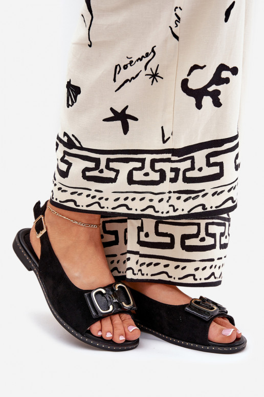 Sandálias rasteiras com enfeites de camurça ecológicaoParae cor preta Lilria Sandálias rasteiras com enfeites de camurça ecológicaoParae cor preta Lilria