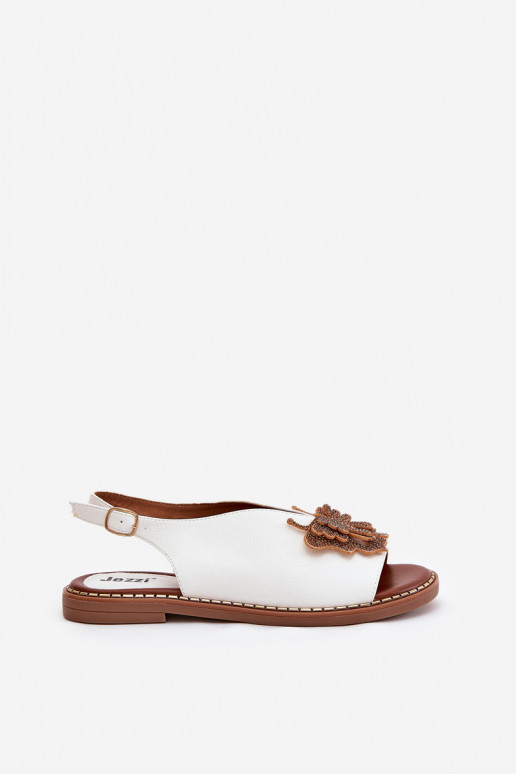 Sandálias femininas com salto largo com enfeites cor branca Setorina