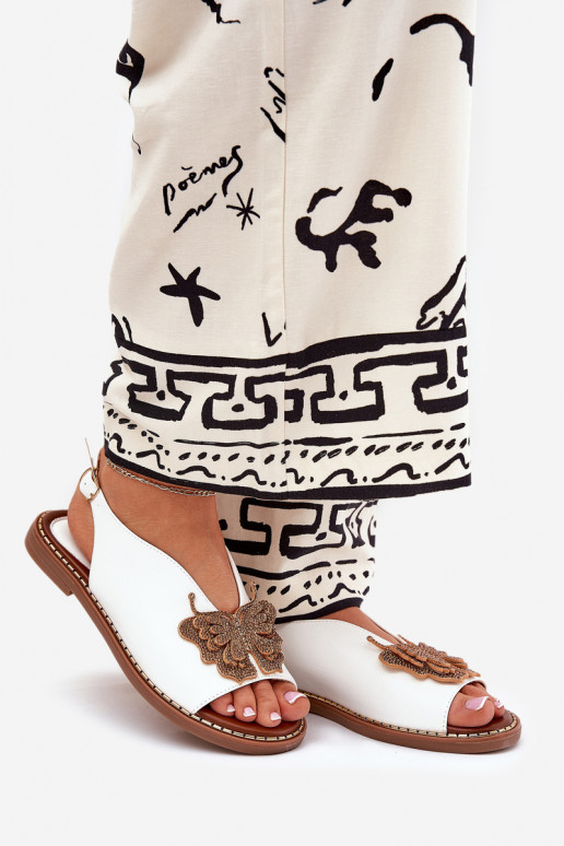 Sandálias femininas com salto largo com enfeites cor branca Setorina