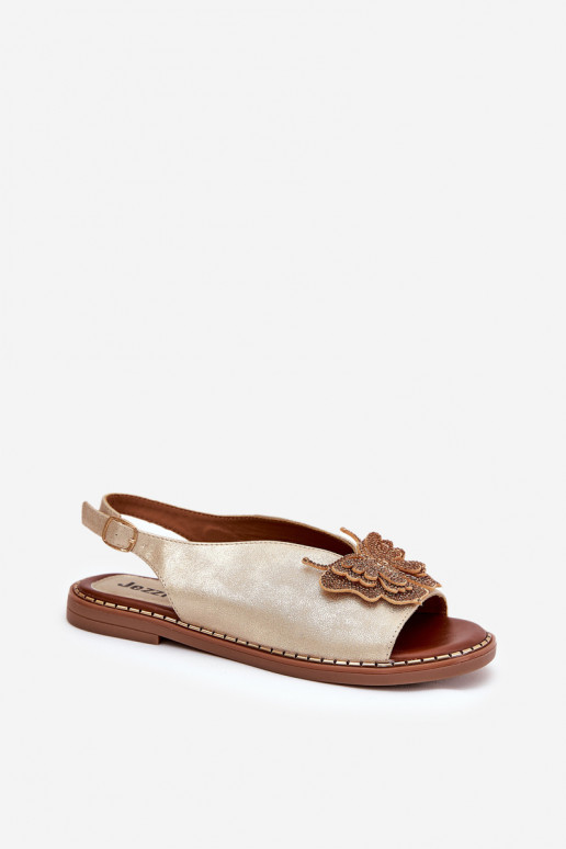 Sandálias femininas com salto largo com enfeites cor dourada Setorina Sandálias femininas com salto largo com enfeites cor dourada Setorina