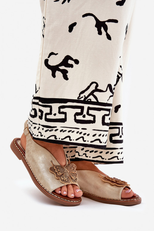 Sandálias femininas com salto largo com enfeites cor dourada Setorina Sandálias femininas com salto largo com enfeites cor dourada Setorina