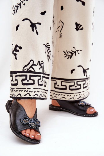 com brilho Sandálias femininas com enfeites isósceles cor preta Russona 2