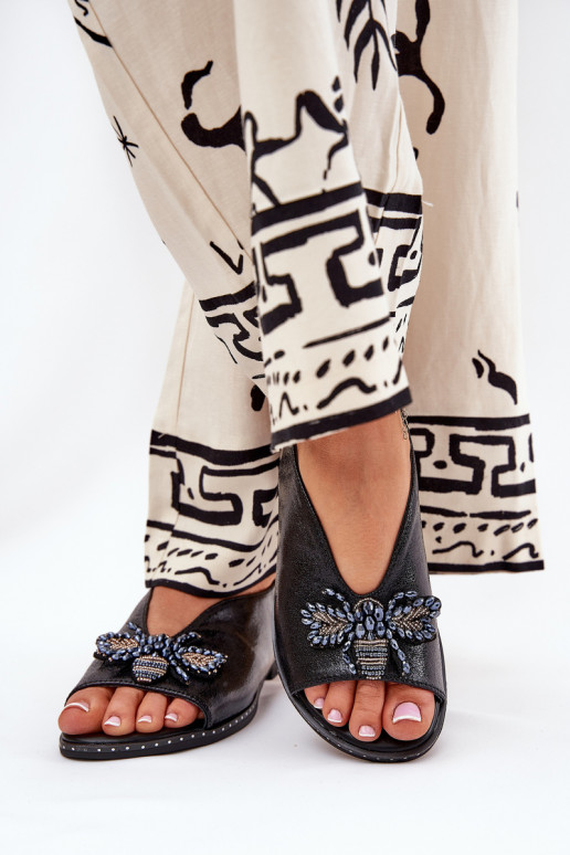 com brilho Sandálias femininas com enfeites isósceles cor preta Russona