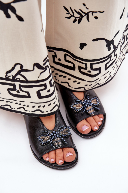 com brilho Sandálias femininas com enfeites isósceles cor preta Russona