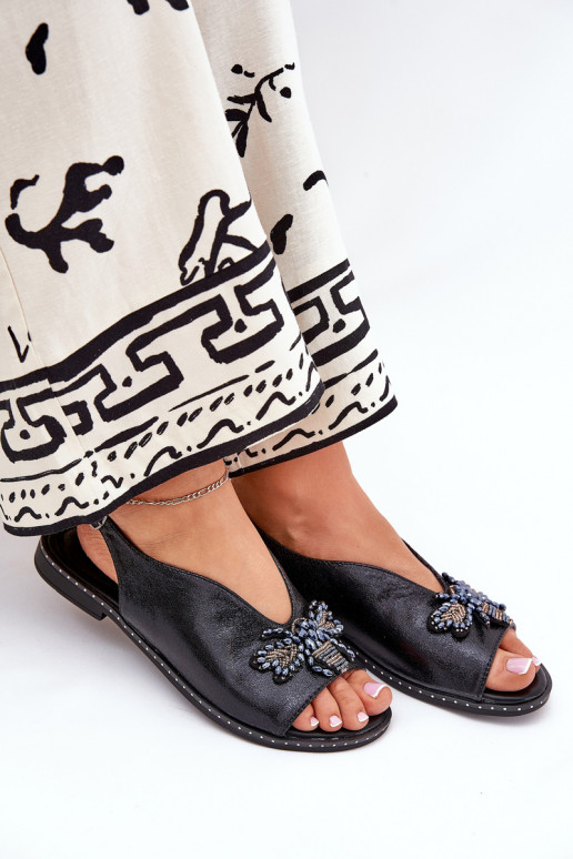 com brilho Sandálias femininas com enfeites isósceles cor preta Russona