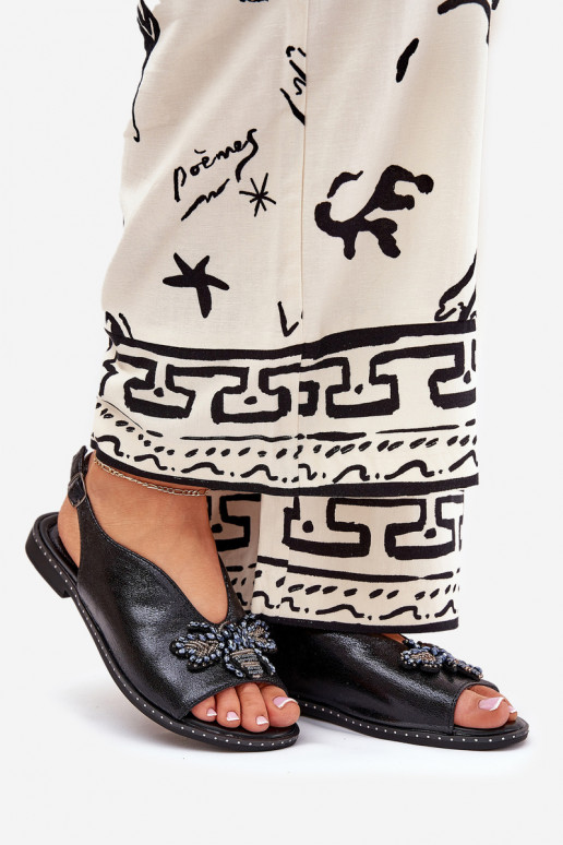 com brilho Sandálias femininas com enfeites isósceles cor preta Russona