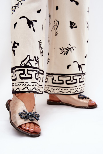 com brilho Sandálias femininas com enfeites isósceles cor ouro rosa Russona