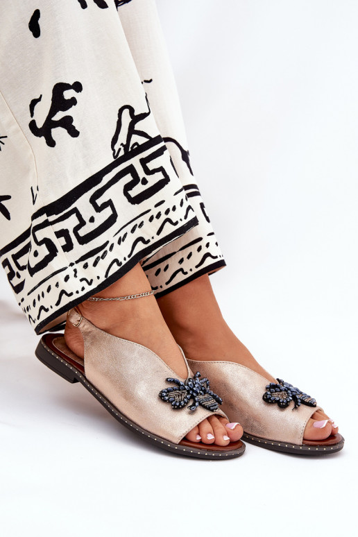 com brilho Sandálias femininas com enfeites isósceles cor ouro rosa Russona