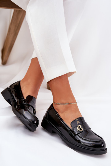 Mocassins lacados Feminino Com coração S.Barski HY51-379 cor preta