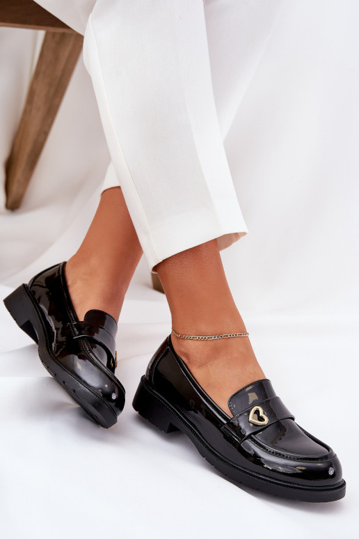 Mocassins lacados Feminino Com coração S.Barski HY51-379 cor preta