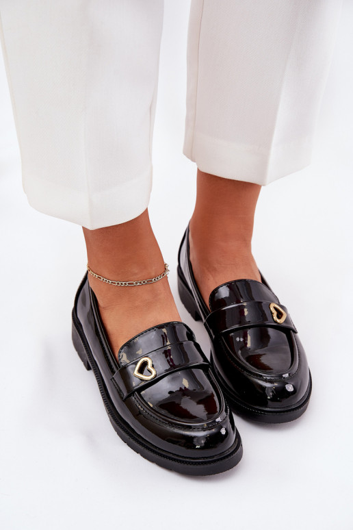 Mocassins lacados Feminino Com coração S.Barski HY51-379 cor preta