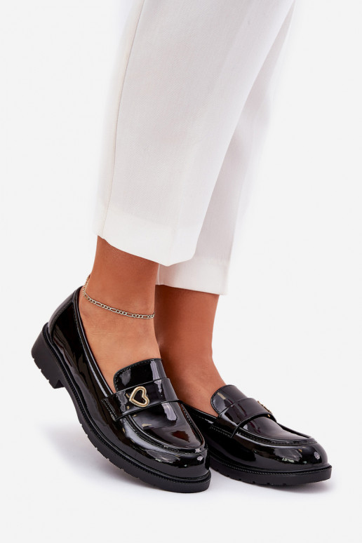 Mocassins lacados Feminino Com coração S.Barski HY51-379 cor preta