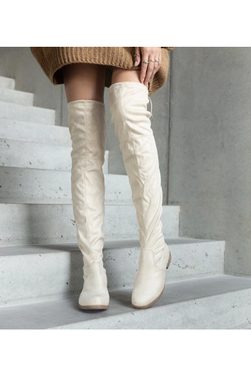 Botas longas bejes com plataforma de camurça ecológica Hallora