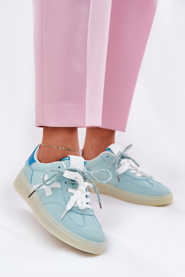 Baixo tênis Feminino com padrões de pele de leopardo cor menta Zelevelis