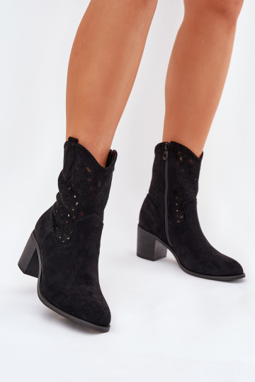 Botas a céu aberto estilo vaqueiro Feminino com salto S.Barski HY51-125 cor preta