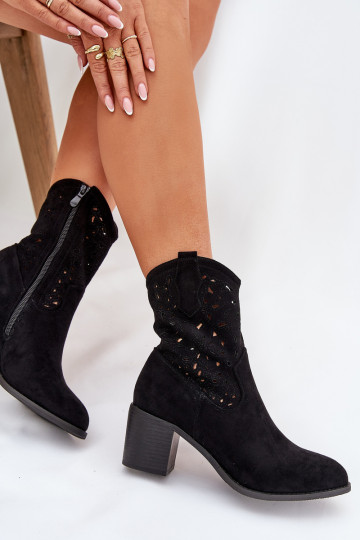 Botas a céu aberto estilo vaqueiro Feminino com salto S.Barski HY51-125 cor preta 2