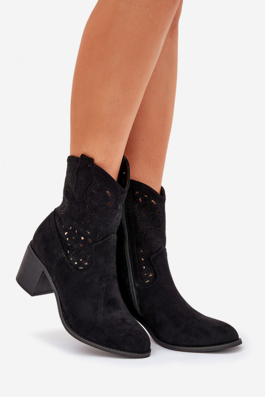 Botas a céu aberto estilo vaqueiro Feminino com salto S.Barski HY51-125 cor preta