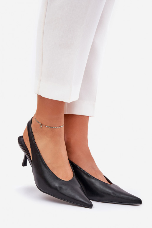 sapatos de salto alto com salto aberto Eko Pele cor preta Aricandia