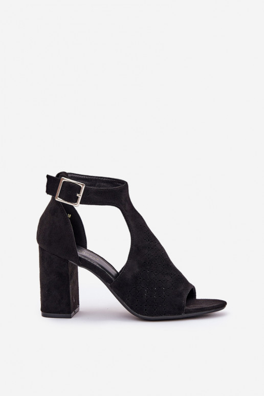 sandálias com elementos abertos com salto de camurça ecológicaoParae cor preta Helori sandálias com elementos abertos com salto de camurça ecológicaoParae cor preta Helori