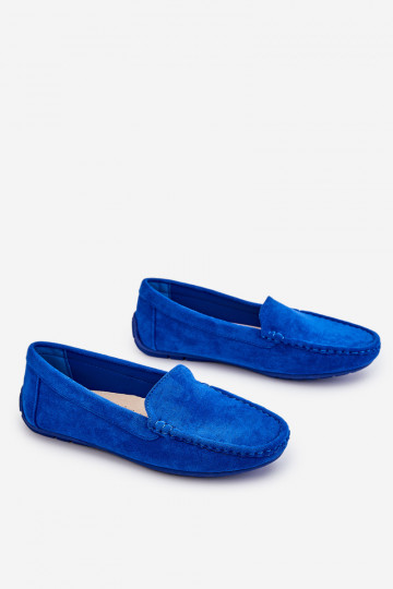 Mocassins femininos azuis de camurça Morreno