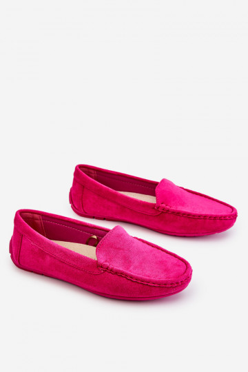 Mocassins femininos rosa de camurça Morreno