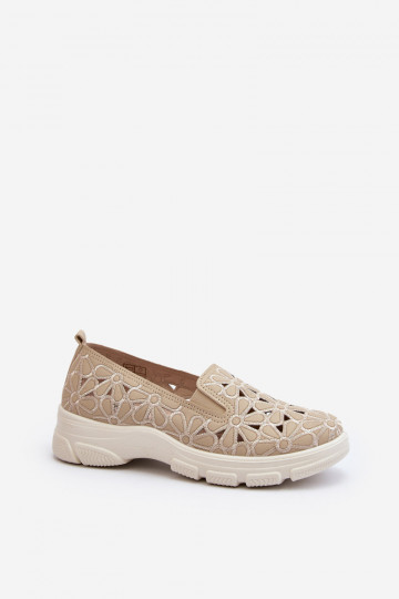 Sapatos femininos com elementos de recortes na cor areia Emilei