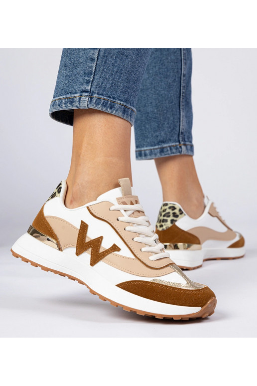 Tênis femininos brancos e marrons com...