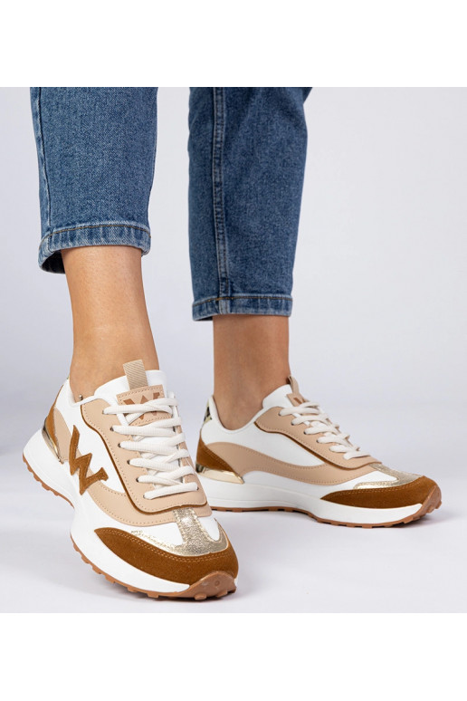 Tênis femininos brancos e marrons com...