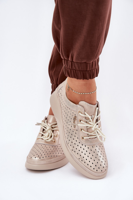 Tênis femininos de couro Estilo esportivo sapato cor dourada Brumia