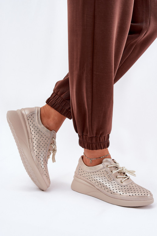 Tênis femininos de couro Estilo esportivo sapato cor dourada Brumia