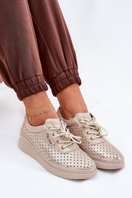 Tênis femininos de couro Estilo esportivo sapato cor dourada Brumia