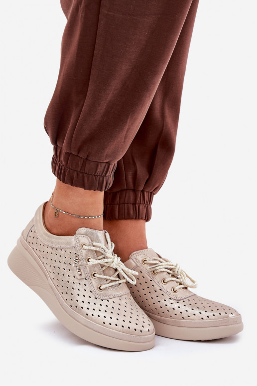 Tênis femininos de couro Estilo esportivo sapato cor dourada Brumia