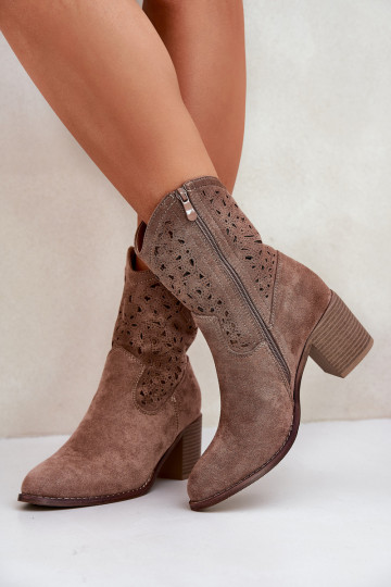 Botas a céu aberto estilo vaqueiro Feminino com salto S.Barski HY51-125 cor marrom