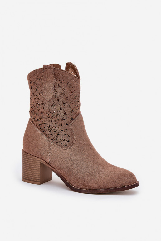 Botas a céu aberto estilo vaqueiro Feminino com salto S.Barski HY51-125 cor marrom