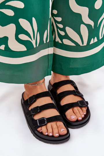 Chinelos femininos com listras I com fivelasmi cor preta Uliri