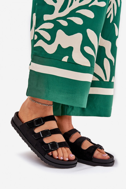 Chinelos femininos com listras I com fivelasmi cor preta Uliri