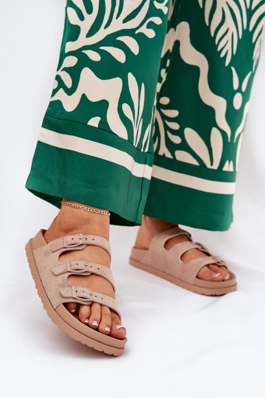 Chinelos femininos com listras I com fivelasmi bege Uliri