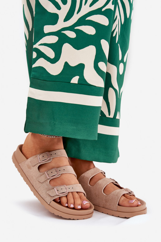 Chinelos femininos com listras I com fivelasmi bege Uliri