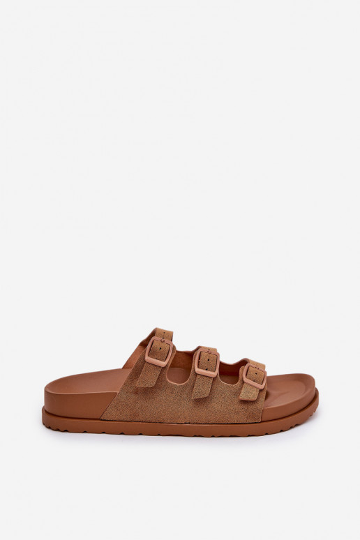 Chinelos femininos com listras I com fivelasmi cor marrom Uliri