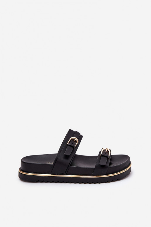 Chinelos femininos Suavemente com uma plataforma com listras I com fivelasmi cor preta Ziferte